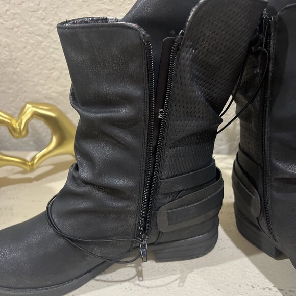 JELLYPOP Hailey KETO MOTO BLACK MOTORCYCLE Hailey MIDCALF BIKER BOOTS 9.5M Women - Picture 12 of 14